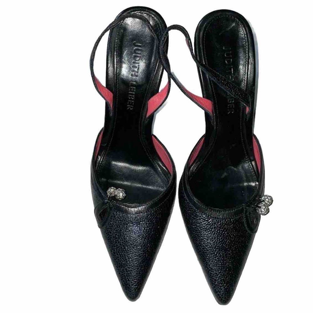 Judith Lieberman Black Slingback Crystals Embellished Sandals Size 5.5